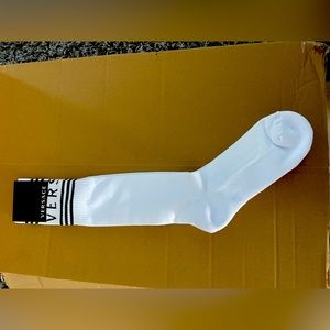 COPY - $125 Versace 90s Vintage Logo Men’s Socks Large NWT White/Black Long Cal…